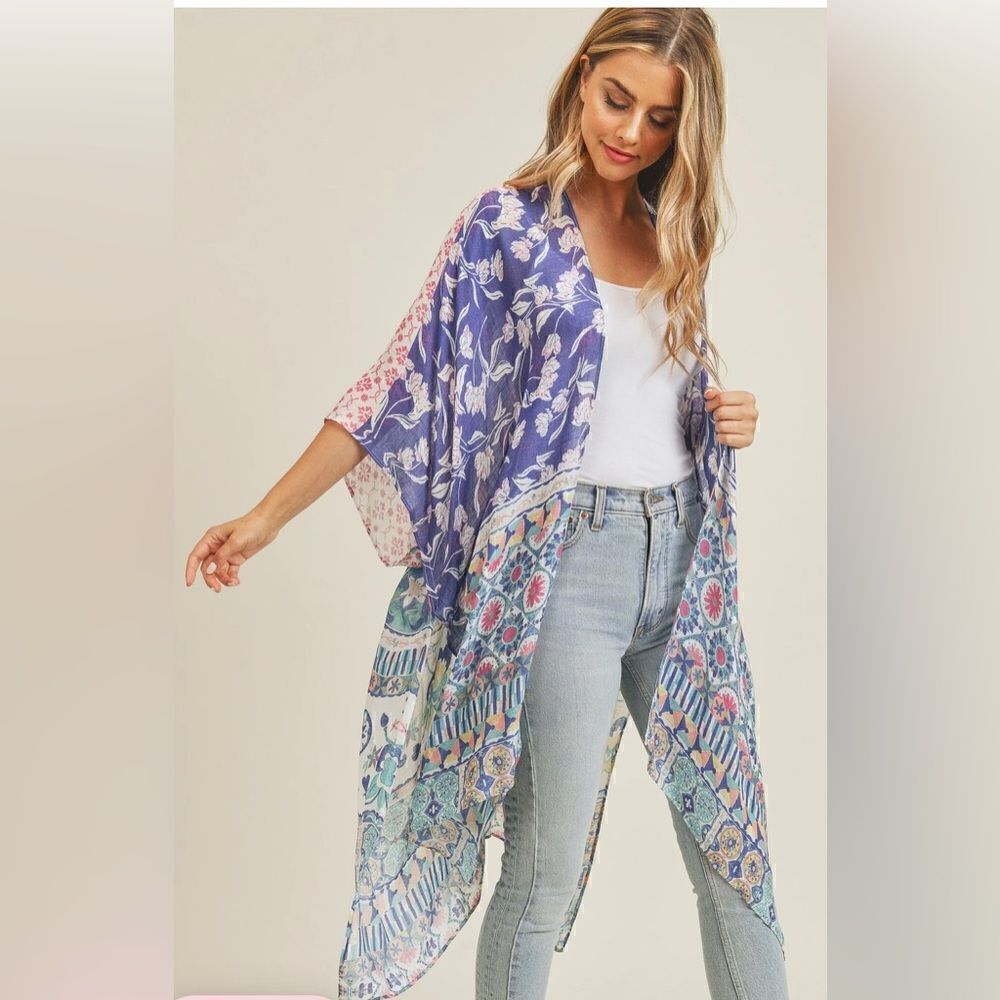 Styline Multi Print Boho Kimono NWT